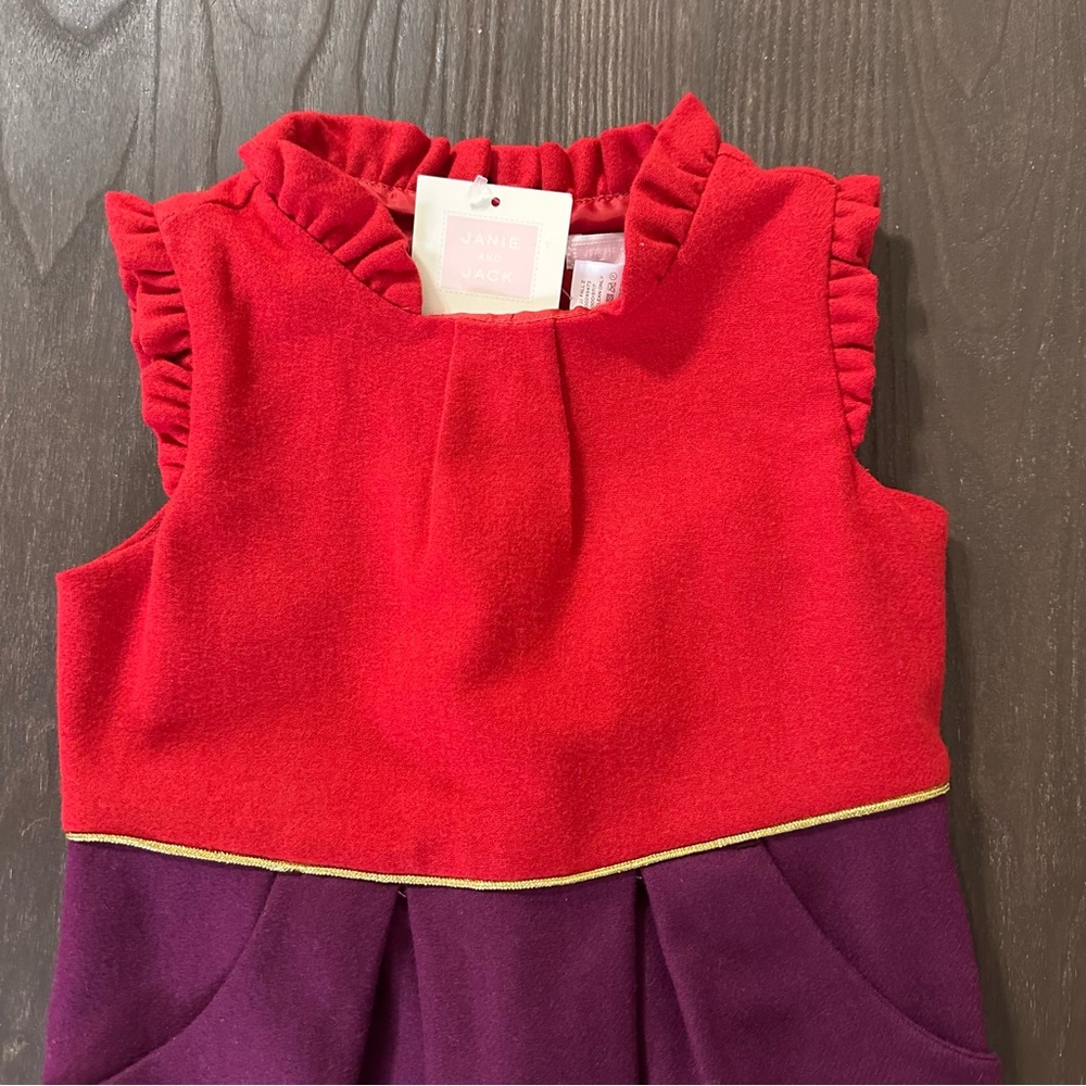 Janie And Jack Belle Of The Ballet Dress Girl’s 4 Red Purple Wool Blend Pockets - Picture 3 of 11